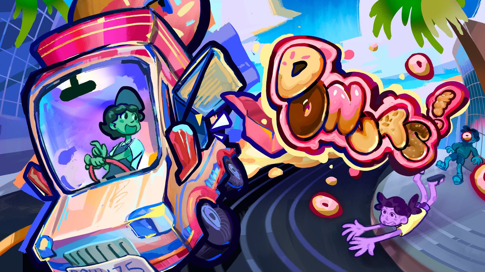 Donuts! key art — delivery truck mid-trick