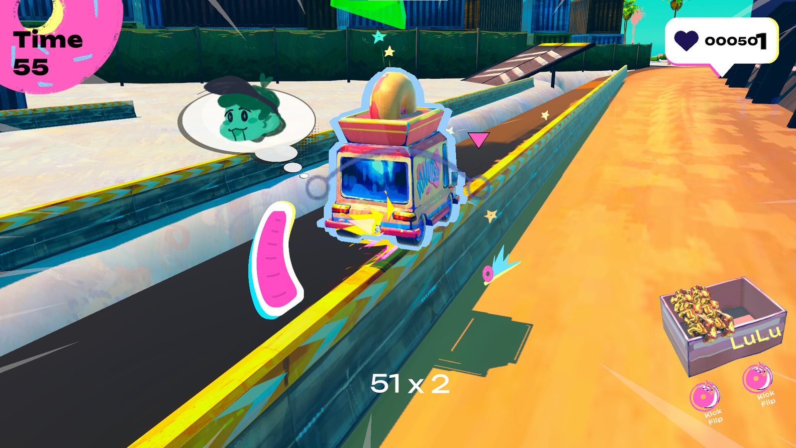 Donuts! gameplay — grinding a rail in the delivery truck